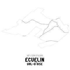 ECUELIN Val-d'Oise. Minimalistic street map with black and white lines.
