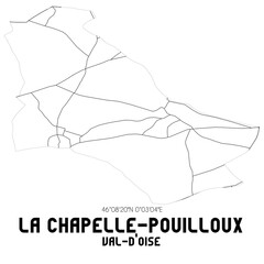 LA CHAPELLE-POUILLOUX Val-d'Oise. Minimalistic street map with black and white lines.