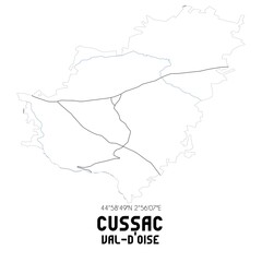 CUSSAC Val-d'Oise. Minimalistic street map with black and white lines.
