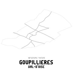 GOUPILLIERES Val-d'Oise. Minimalistic street map with black and white lines.