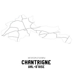 CHANTRIGNE Val-d'Oise. Minimalistic street map with black and white lines.