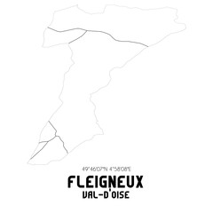 FLEIGNEUX Val-d'Oise. Minimalistic street map with black and white lines.