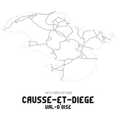 CAUSSE-ET-DIEGE Val-d'Oise. Minimalistic street map with black and white lines.
