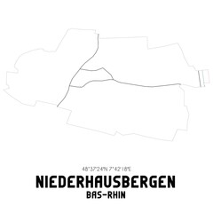 NIEDERHAUSBERGEN Bas-Rhin. Minimalistic street map with black and white lines.