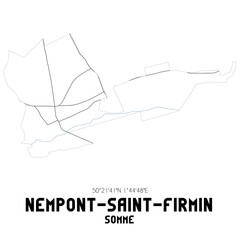 NEMPONT-SAINT-FIRMIN Somme. Minimalistic street map with black and white lines.