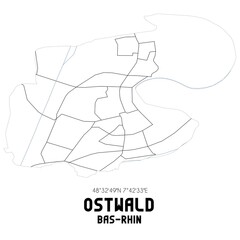 OSTWALD Bas-Rhin. Minimalistic street map with black and white lines.