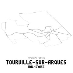 TOURVILLE-SUR-ARQUES Val-d'Oise. Minimalistic street map with black and white lines.