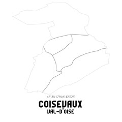 COISEVAUX Val-d'Oise. Minimalistic street map with black and white lines.