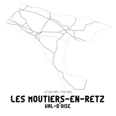 LES MOUTIERS-EN-RETZ Val-d'Oise. Minimalistic street map with black and white lines.