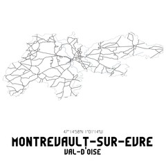 MONTREVAULT-SUR-EVRE Val-d'Oise. Minimalistic street map with black and white lines.