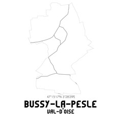 BUSSY-LA-PESLE Val-d'Oise. Minimalistic street map with black and white lines.