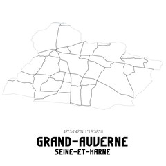 GRAND-AUVERNE Seine-et-Marne. Minimalistic street map with black and white lines.