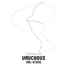 VAUCHOUX Val-d'Oise. Minimalistic street map with black and white lines.
