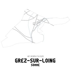 GREZ-SUR-LOING Somme. Minimalistic street map with black and white lines.