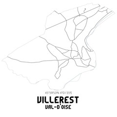 VILLEREST Val-d'Oise. Minimalistic street map with black and white lines.