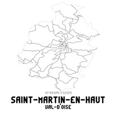 SAINT-MARTIN-EN-HAUT Val-d'Oise. Minimalistic street map with black and white lines.
