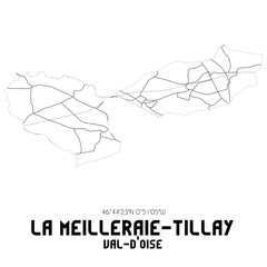 LA MEILLERAIE-TILLAY Val-d'Oise. Minimalistic street map with black and white lines.