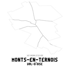 MONTS-EN-TERNOIS Val-d'Oise. Minimalistic street map with black and white lines.