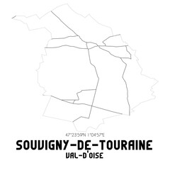 SOUVIGNY-DE-TOURAINE Val-d'Oise. Minimalistic street map with black and white lines.