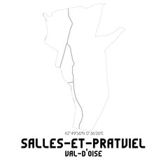 SALLES-ET-PRATVIEL Val-d'Oise. Minimalistic street map with black and white lines.