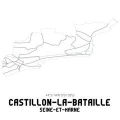 CASTILLON-LA-BATAILLE Seine-et-Marne. Minimalistic street map with black and white lines.