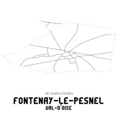 FONTENAY-LE-PESNEL Val-d'Oise. Minimalistic street map with black and white lines.