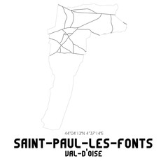 SAINT-PAUL-LES-FONTS Val-d'Oise. Minimalistic street map with black and white lines.
