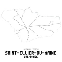 SAINT-ELLIER-DU-MAINE Val-d'Oise. Minimalistic street map with black and white lines.