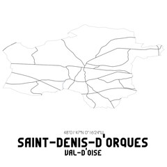 SAINT-DENIS-D'ORQUES Val-d'Oise. Minimalistic street map with black and white lines.