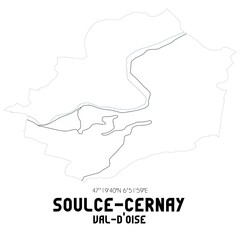 SOULCE-CERNAY Val-d'Oise. Minimalistic street map with black and white lines.