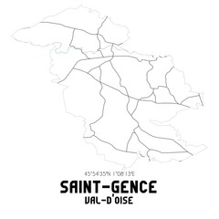 SAINT-GENCE Val-d'Oise. Minimalistic street map with black and white lines.