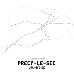 PRECY-LE-SEC Val-d'Oise. Minimalistic street map with black and white lines.