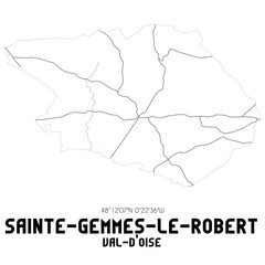 SAINTE-GEMMES-LE-ROBERT Val-d'Oise. Minimalistic street map with black and white lines.