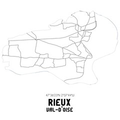 RIEUX Val-d'Oise. Minimalistic street map with black and white lines.