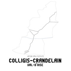 COLLIGIS-CRANDELAIN Val-d'Oise. Minimalistic street map with black and white lines.
