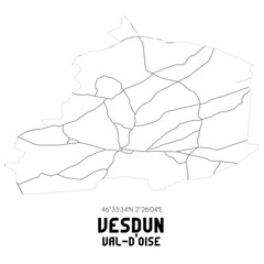 VESDUN Val-d'Oise. Minimalistic street map with black and white lines.