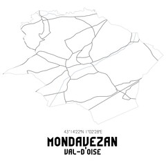 MONDAVEZAN Val-d'Oise. Minimalistic street map with black and white lines.