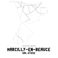 MARCILLY-EN-BEAUCE Val-d'Oise. Minimalistic street map with black and white lines.