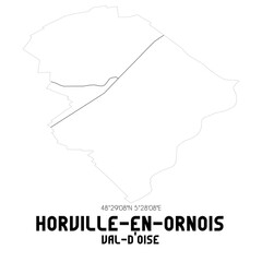 HORVILLE-EN-ORNOIS Val-d'Oise. Minimalistic street map with black and white lines.