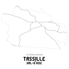 TASSILLE Val-d'Oise. Minimalistic street map with black and white lines.