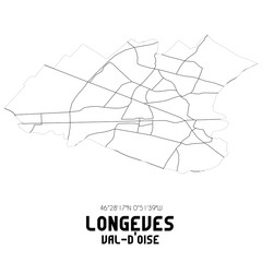LONGEVES Val-d'Oise. Minimalistic street map with black and white lines.
