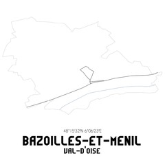 BAZOILLES-ET-MENIL Val-d'Oise. Minimalistic street map with black and white lines.
