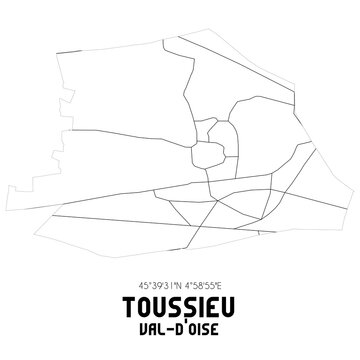 TOUSSIEU Val-d'Oise. Minimalistic street map with black and white lines.