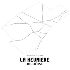 LA HEUNIERE Val-d'Oise. Minimalistic street map with black and white lines.