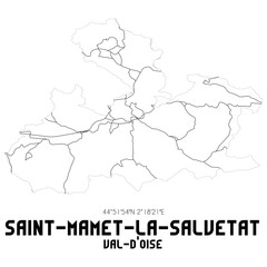 SAINT-MAMET-LA-SALVETAT Val-d'Oise. Minimalistic street map with black and white lines.
