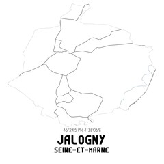 JALOGNY Seine-et-Marne. Minimalistic street map with black and white lines.