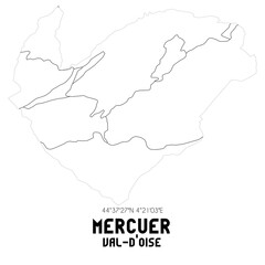 MERCUER Val-d'Oise. Minimalistic street map with black and white lines.