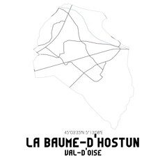 LA BAUME-D'HOSTUN Val-d'Oise. Minimalistic street map with black and white lines.