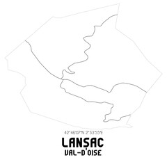 LANSAC Val-d'Oise. Minimalistic street map with black and white lines.