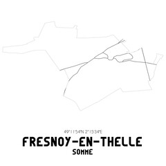 FRESNOY-EN-THELLE Somme. Minimalistic street map with black and white lines.